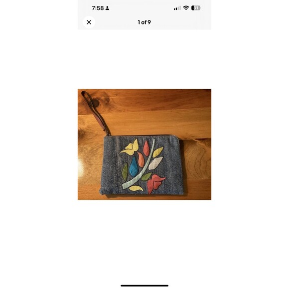 Patricia Nash Cassini Wristlet/ Clutch Denim -Leather -Embroidered Floral Design - Picture 1 of 9